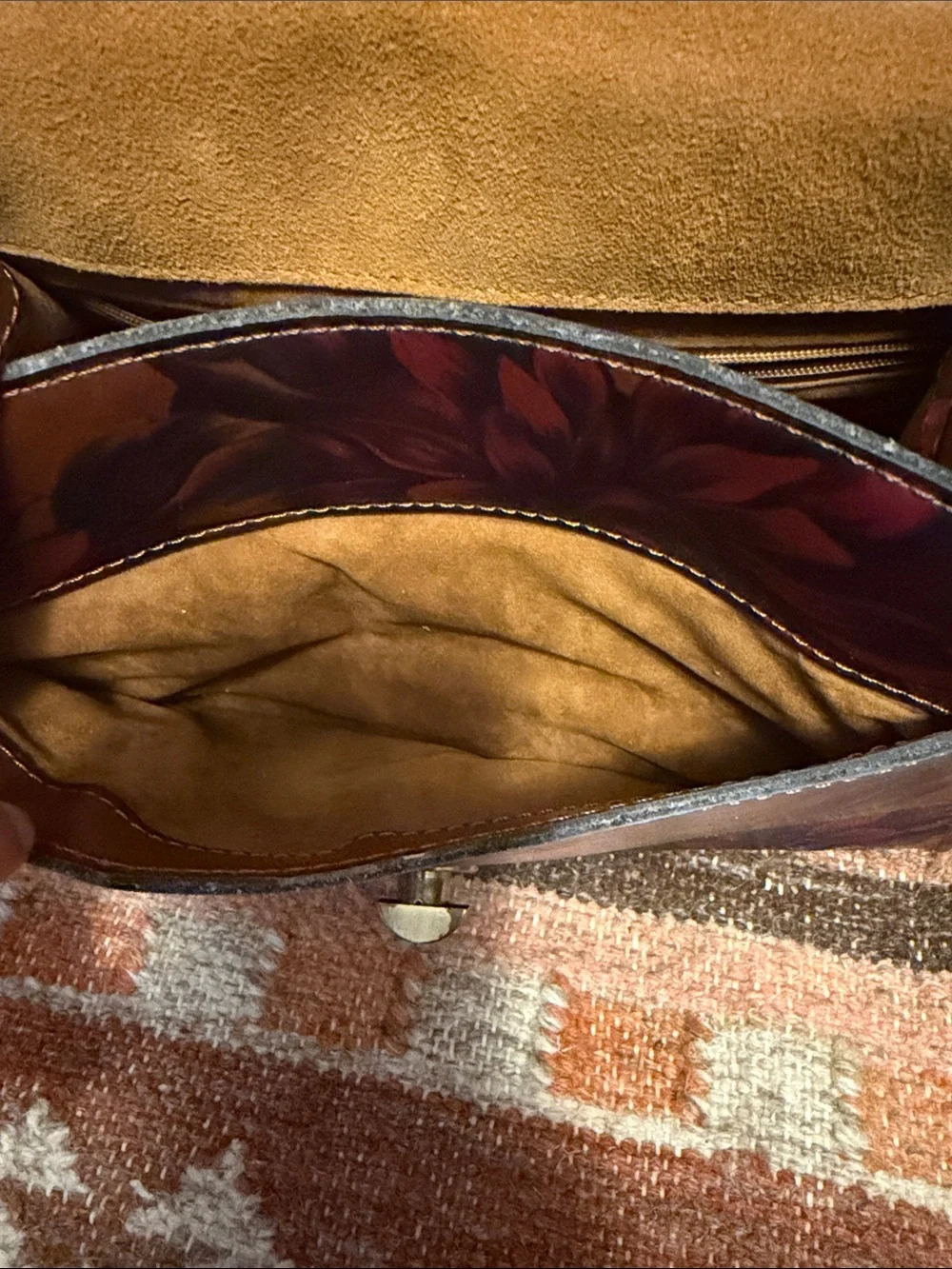 Patricia Nash Leather Chauny Poppy Red Forest Tan Print on All Sides
